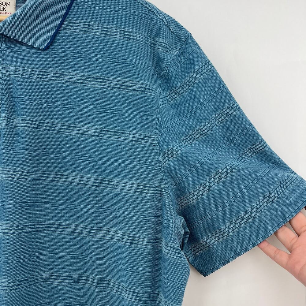 VTG 90s Hudson River XL Blue Striped Short Sleeve Polo Shirt Dadcore Tee - Picture 4 of 8